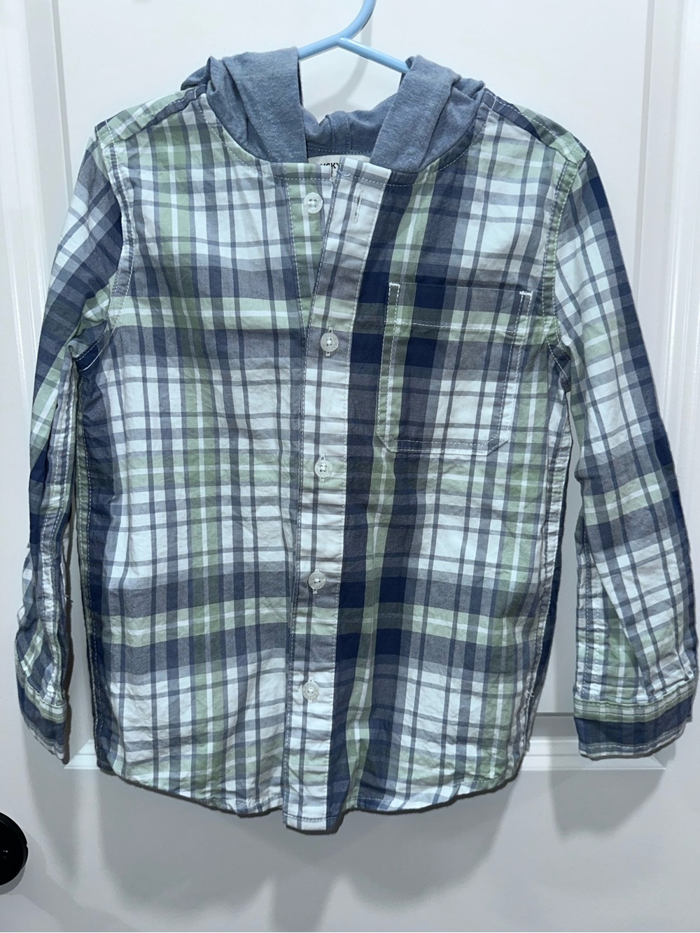 Lucky BRAND Kids Plaid Hooded Button-Up Shirt in Green & Blue